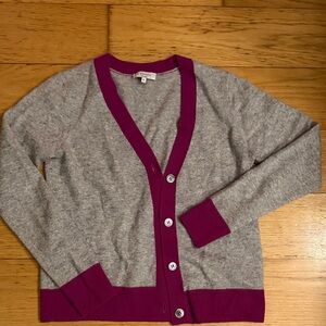 Cashmere 100% Gray Cardigan with Magenta Accents